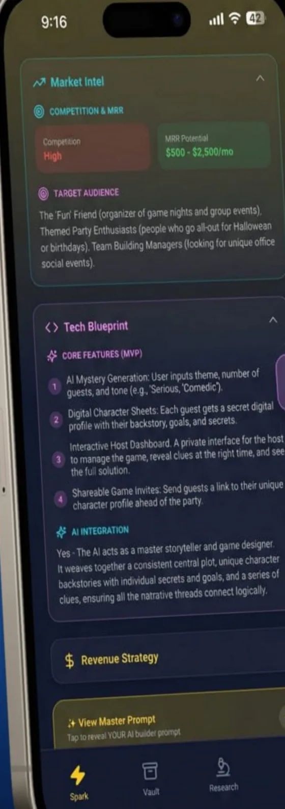 A complete build blueprint with market intel, core features and revenue strategy